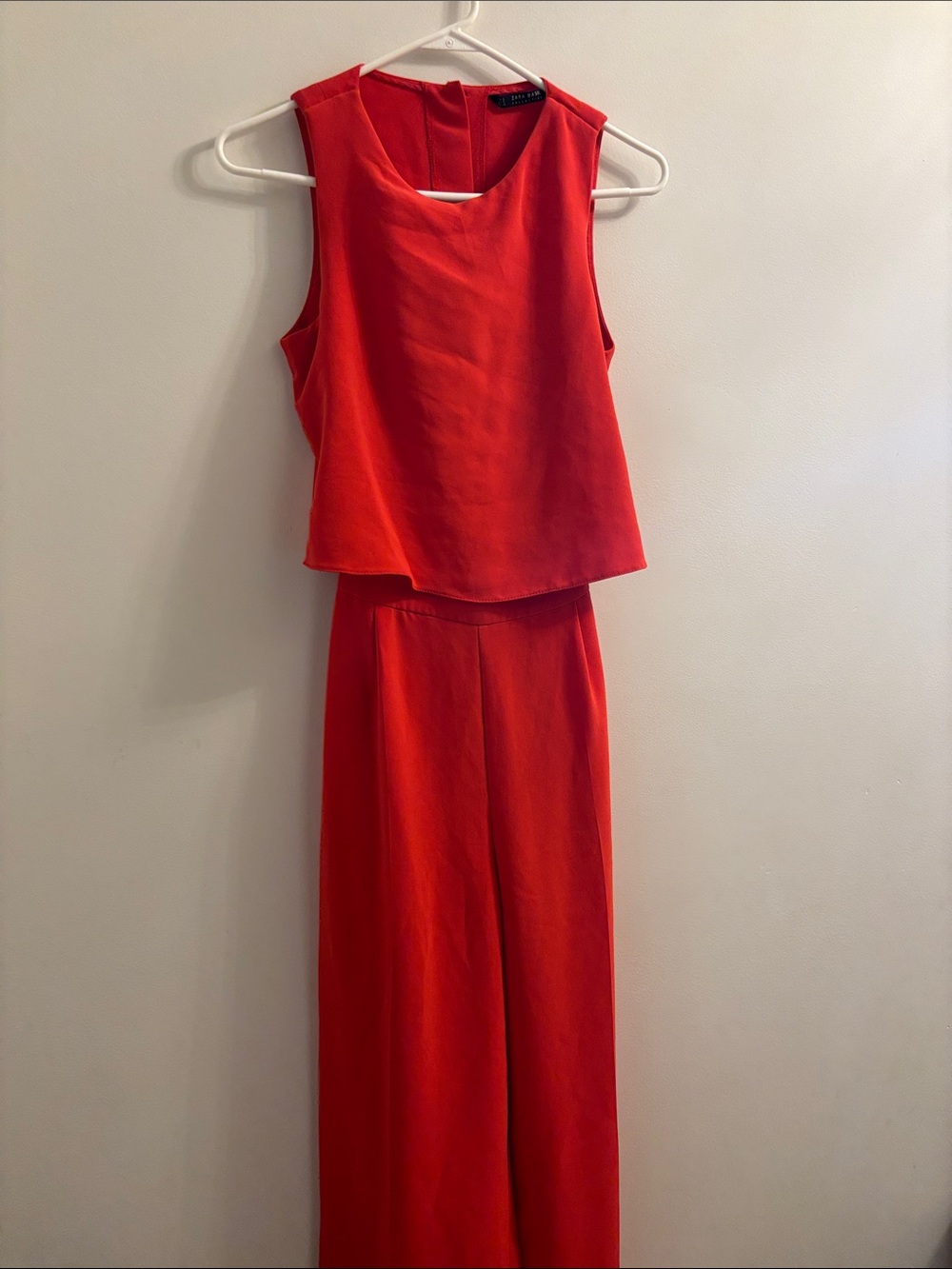 Zara Red Sleeveless Wide-Leg Jumpsuit